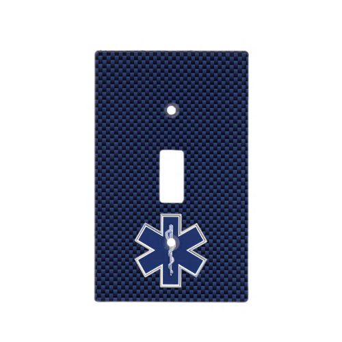 Star of Life Paramedic EMS on Blue Carbon Fiber Light Switch Cover
