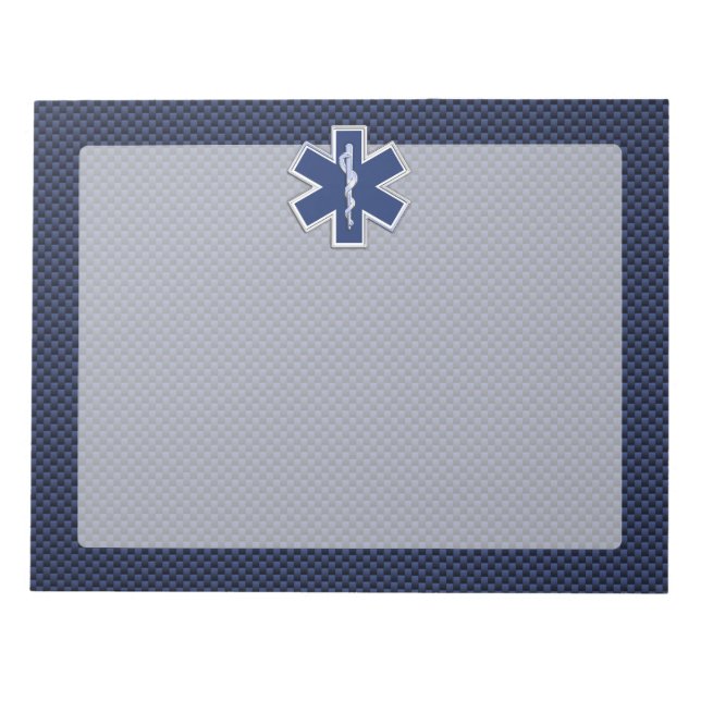 Star of Life Paramedic EMS on Blue Carbon Fiber Notepad (Front)