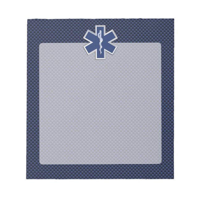 Star of Life Paramedic EMS on Blue Carbon Fiber Notepad (Front)