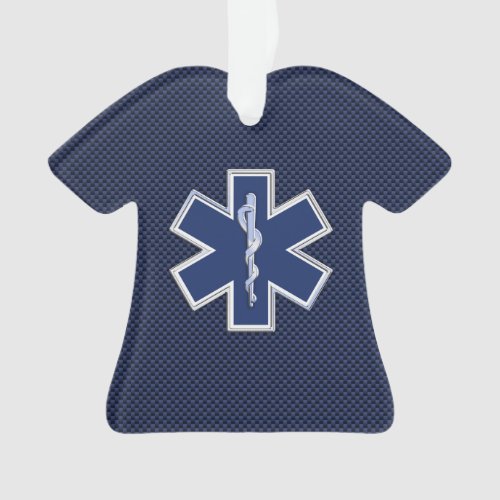 Star of Life Paramedic EMS on Blue Carbon Fiber Ornament