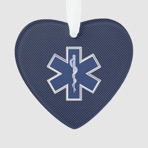 Star of Life Paramedic EMS on Blue Carbon Fiber Ornament
