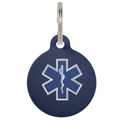 Star of Life Paramedic EMS on Blue Carbon Fiber Pet ID Tag