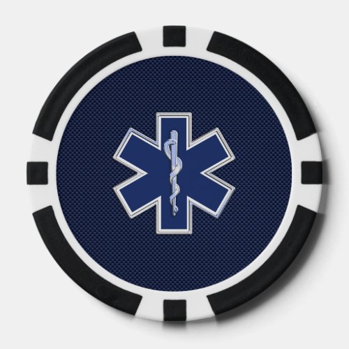 Star of Life Paramedic EMS on Blue Carbon Fiber Poker Chips