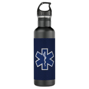 Star of Life Paramedic EMS on Blue Carbon Fiber Stainless Steel Water Bottle