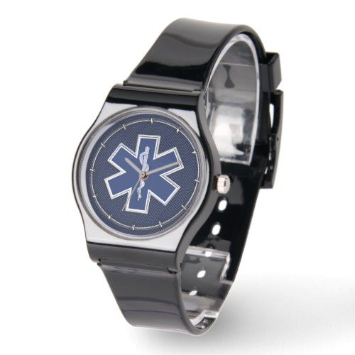 Star of Life Paramedic EMS on Blue Carbon Fiber Watch