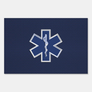 Star of Life Paramedic EMS on Blue Carbon Fiber Yard Sign