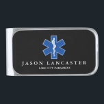 Star of Life Paramedic EMT Custom Name Silver Finish Money Clip<br><div class="desc">A great gift for a EMT/EMS professional. Money clip features a slate gray background and a classic dentistry symbol.

 Underneath this is a spot for your's or your gift recipient's name and a second line for optional information.</div>