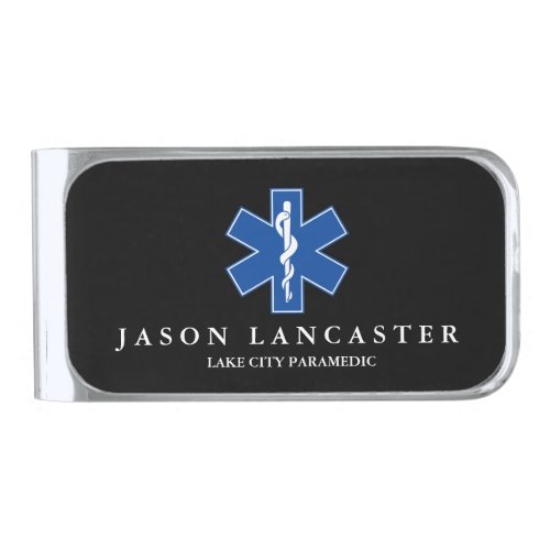 Star of Life Paramedic EMT Custom Name Silver Finish Money Clip