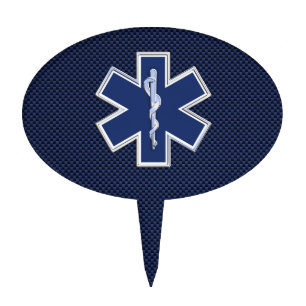 Star of Life Paramedic on Navy Blue Carbon Fiber Cake Topper