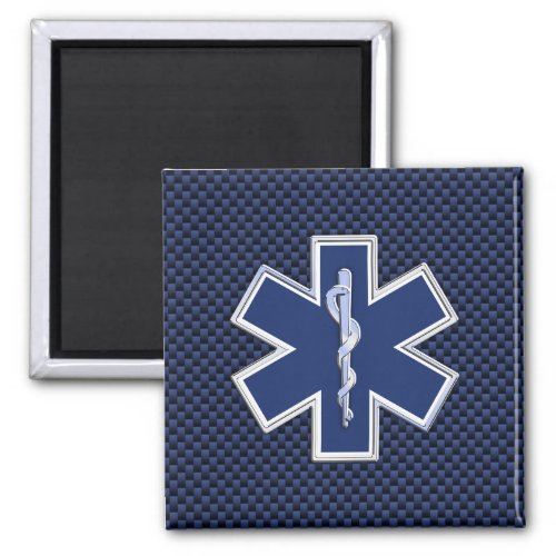 Star of Life Paramedic on Navy Blue Carbon Fiber Magnet