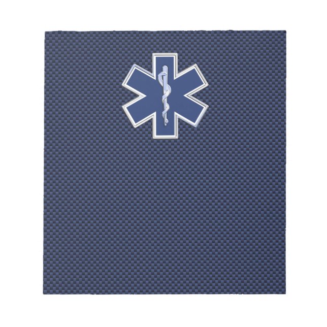 Star of Life Paramedic on Navy Blue Carbon Fiber Notepad (Front)