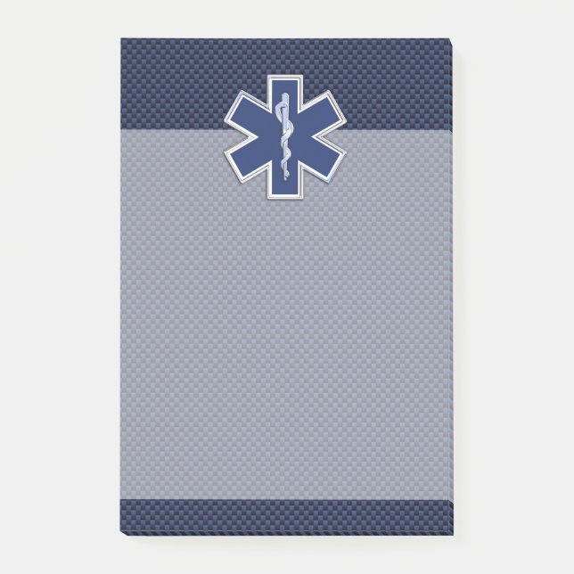 Star of Life Paramedic on Navy Blue Carbon Fiber Post-it Notes (Front)