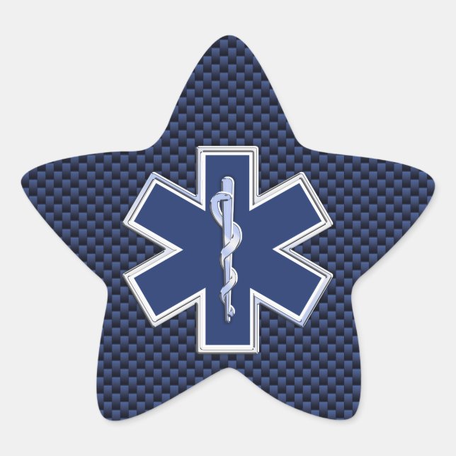 Star of Life Paramedic on Navy Blue Carbon Fiber Sticker (Front)