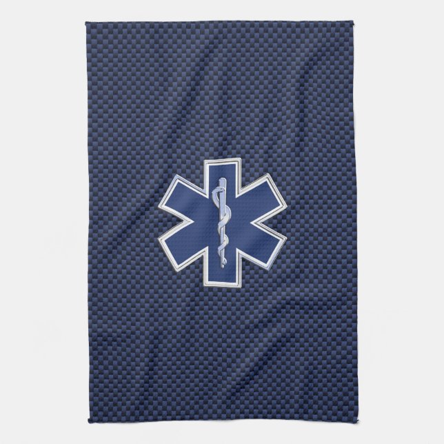 Star of Life Paramedic on Navy Blue Carbon Fiber Towel (Vertical)