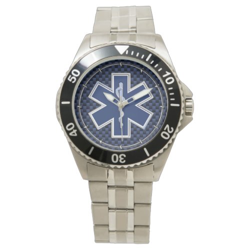 Star of Life Paramedic on Navy Blue Carbon Fiber Watch