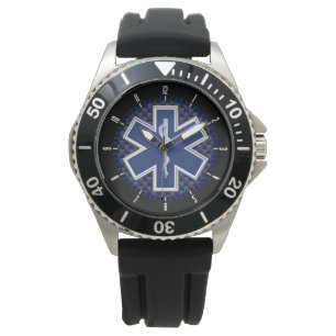 Star of Life Paramedic on Navy Carbon Fiber Look Watch