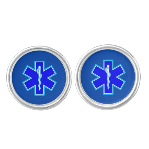 Star of Life Paramedic Symbol EMS Blue Cufflinks