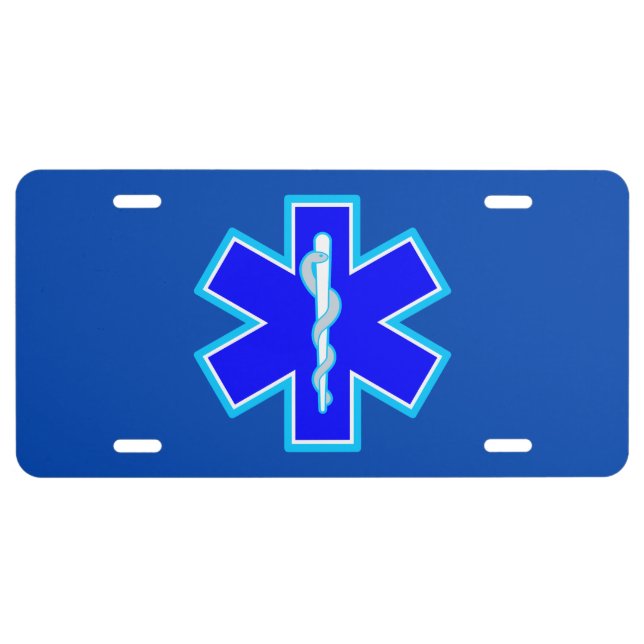 Star of Life Paramedic Symbol EMS Blue License Plate (Front)
