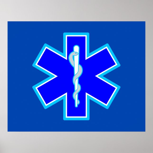 Star of Life Paramedic Symbol EMS Blue Poster (Front)