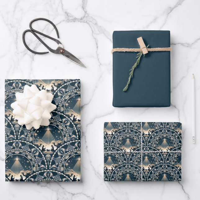 Star of Wonder Mandala Nativity Art Deco Scallops Wrapping Paper Sheets (Front)