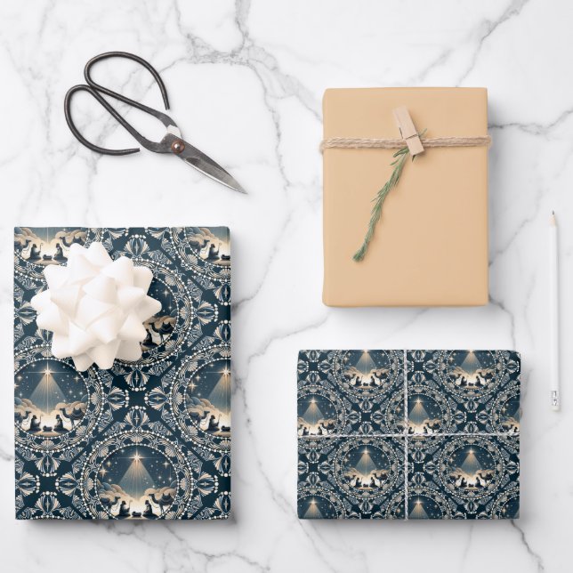 Star of Wonder Mandala Nativity Geometric Tile Wrapping Paper Sheets (Front)