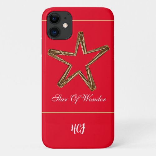 Star of Wonder Monogram Initials Red Christmas  iPhone 11 Case