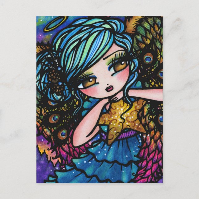 Star of Wonder Peacock Angel Christmas Fantasy Holiday Postcard (Front)