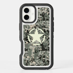 Star on Black Forest Camo Pattern iPhone 16 Mini Case
