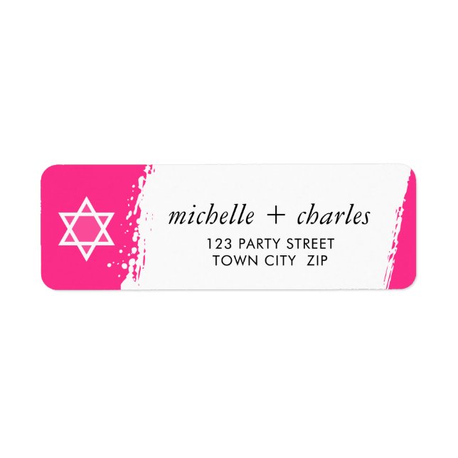 STAR OR DAVID stylish brush stroke bright hot pink Label (Front)