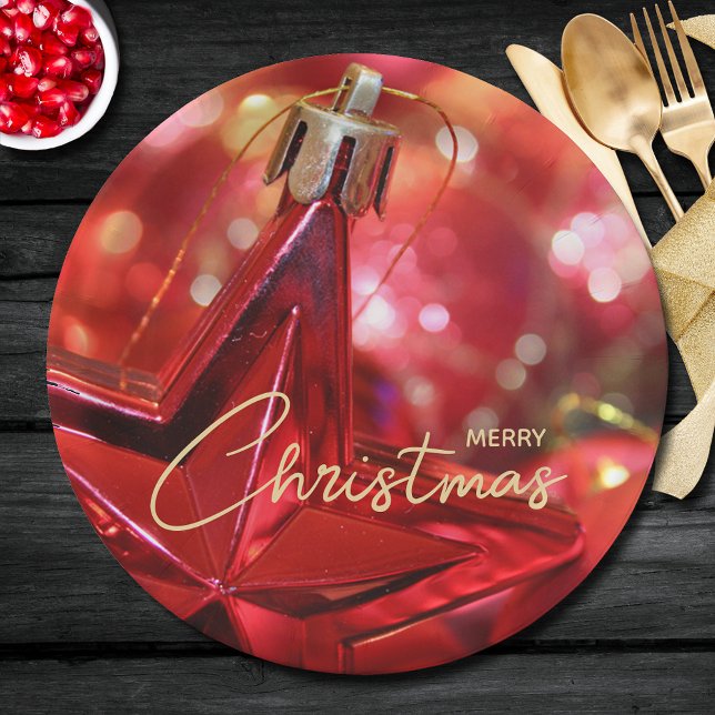Star Ornament Merry Christmas Paper Plates (Order in sets of 8 plates - choose small 7" or large 9" (matching napkins in our collection.))