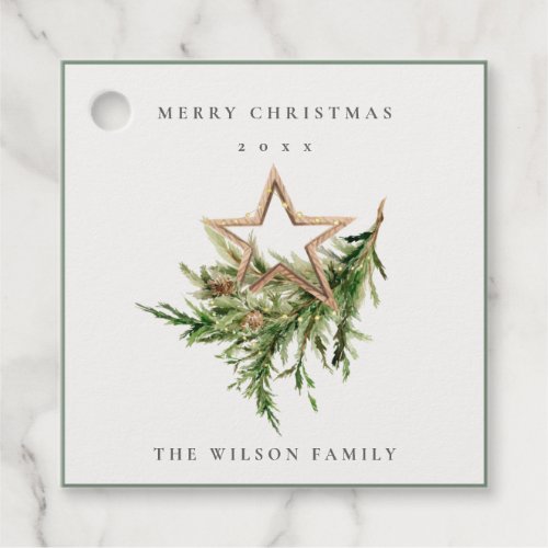 Star Ornament Pine Branch Fauna Merry Christmas Favor Tags
