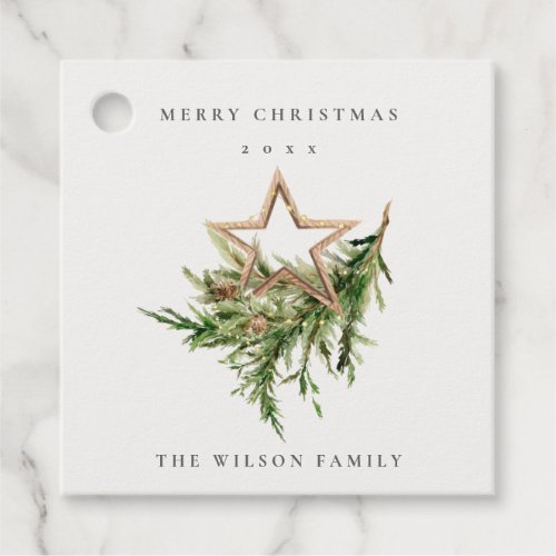 Star Ornament Pine Branch Fauna Merry Christmas Favor Tags