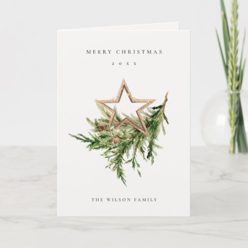 Star Ornament Pine Branch Fauna Merry Christmas Holiday Card