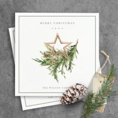 Star Ornament Pine Branch Fauna Merry Christmas Napkins at Zazzle
