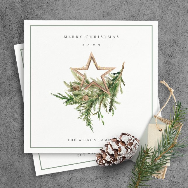 Star Ornament Pine Branch Fauna Merry Christmas Napkins (Creator Uploaded)