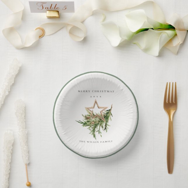 Star Ornament Pine Branch Fauna Merry Christmas Paper Bowls (Wedding)