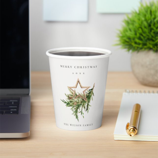 Star Ornament Pine Branch Fauna Merry Christmas Paper Cups (Insitu)
