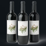 Star Ornament Pine Branch Fauna Merry Christmas Wi Wine Label<br><div class="desc">If you need any further customisation please feel free to message me on yellowfebstudio@gmail.com.</div>