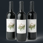Star Ornament Pine Branch Fauna Merry Christmas Wi Wine Label<br><div class="desc">If you need any further customisation please feel free to message me on yellowfebstudio@gmail.com.</div>