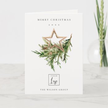 Star Ornament Pine Fauna Logo Merry Christmas Holiday Card by YellowFebPaperie at Zazzle