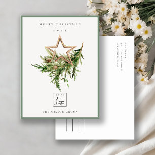 Star Ornament Pine Fauna Logo Merry Christmas Holiday Postcard