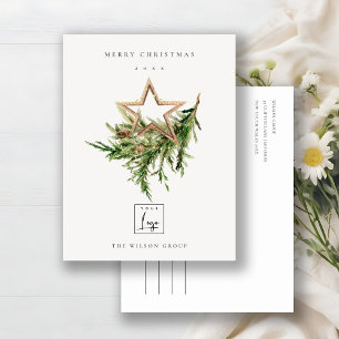 Star Ornament Pine Fauna Logo Merry Christmas Holiday Postcard