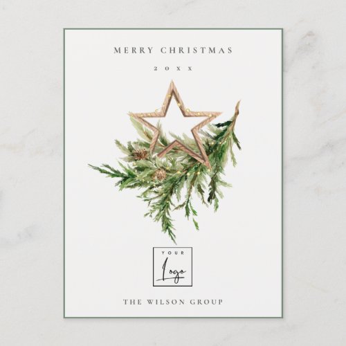 Star Ornament Pine Fauna Logo Merry Christmas Holiday Postcard