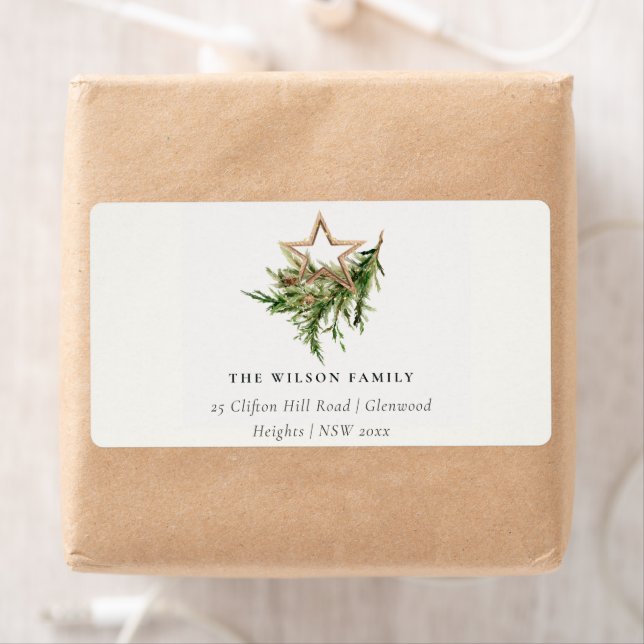 Star Ornament Pine Fauna Merry Christmas Address Label (Insitu)
