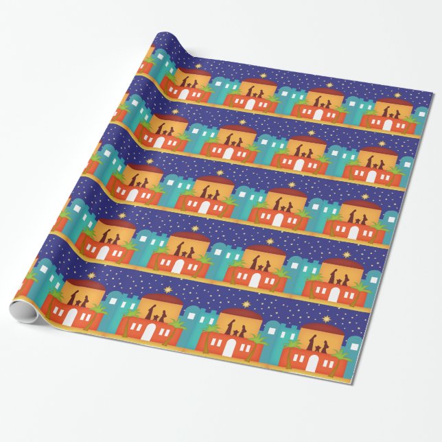 Star over Bethlehem Christmas Nativity Wrapping Paper (Unrolled)