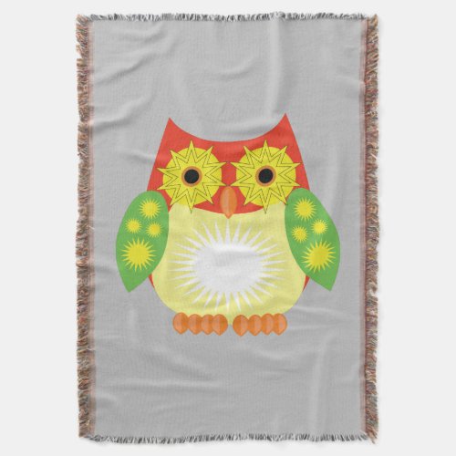 Star Owl _ Red Yellow Green Throw Blanket