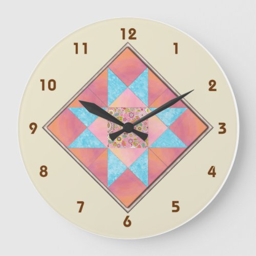 Star Patch Sunset  Water Quilt Block Large Clock