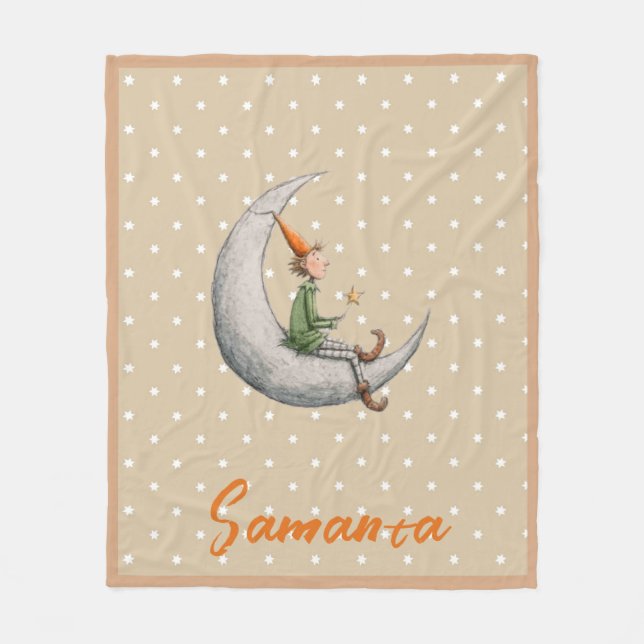 Star pattern christmas elf grey white name fleece blanket (Front)