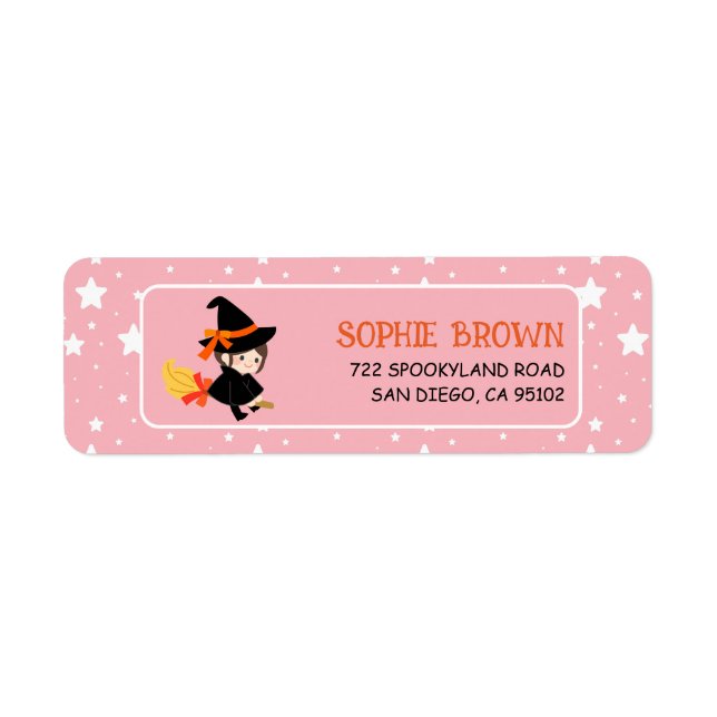 Star Pattern Cute Witch Halloween Return Address Label (Front)