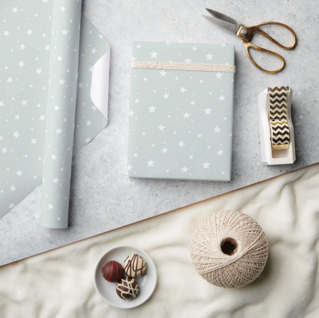 Star Pattern Dreamy Boho Print Kids Soft Mint Sky Wrapping Paper (Crafts)